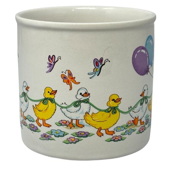 Napco 3519 Ceramic Planter Easter Spring Bears Ducks Butterflies Round 3.5 Inch - Picture 2 of 8